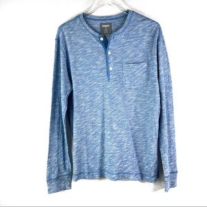 Bonobos Light Blue Space Dye Long Sleeve Henley Pocket Tee Slim Fit Medium